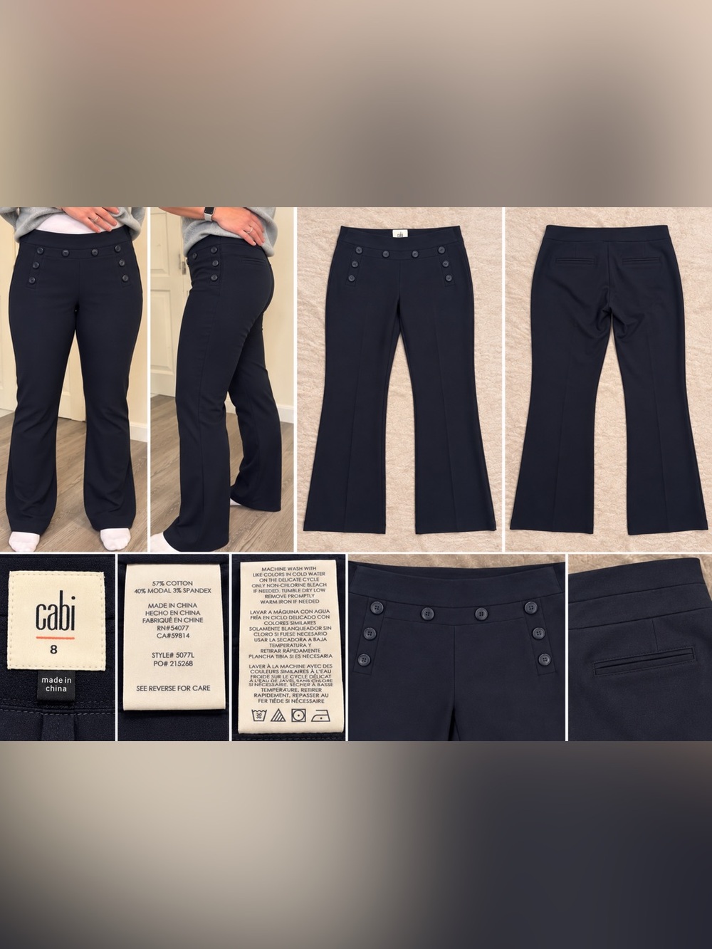 CAbi Mariner Trouser #5077L Navy Sailor Pants Size 8